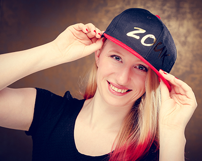Lisa Denise van der Plaats wearing a Zouk baseball cap